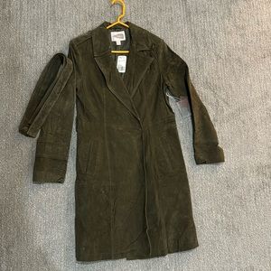 Olive green suede long coat